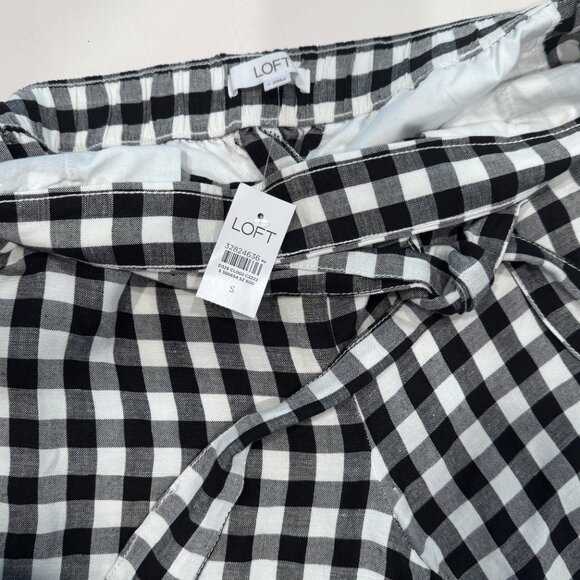 Loft Black & White Gingham Wide Leg Cropped Pants with Tie Belt, Sz S - Picture 8 of 8